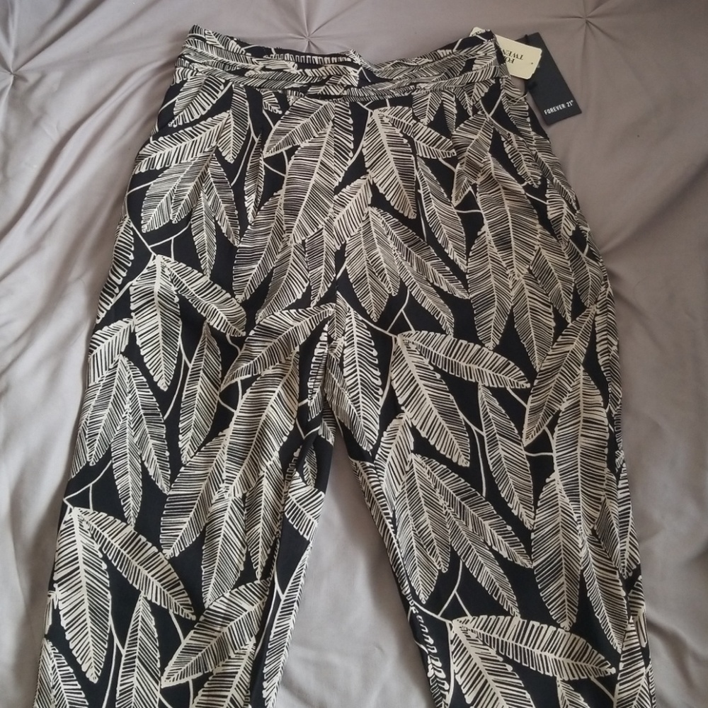 Ankle Woven High Waist Leaf Print Pants
